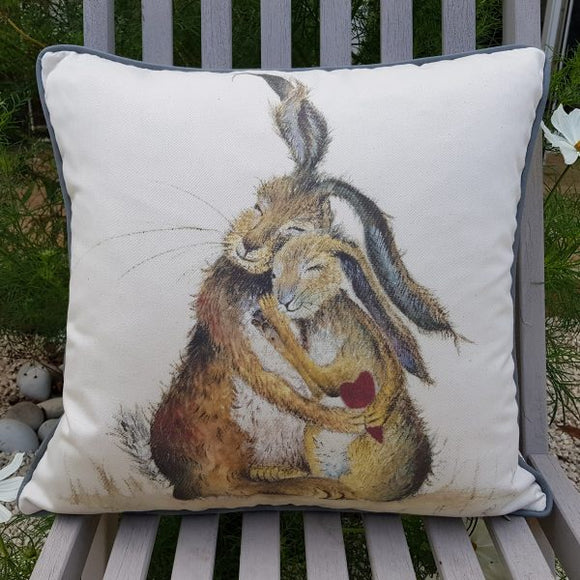 Hares My Heart Cushion with insert 45cm x 45cm Sarah Reilly Love Country